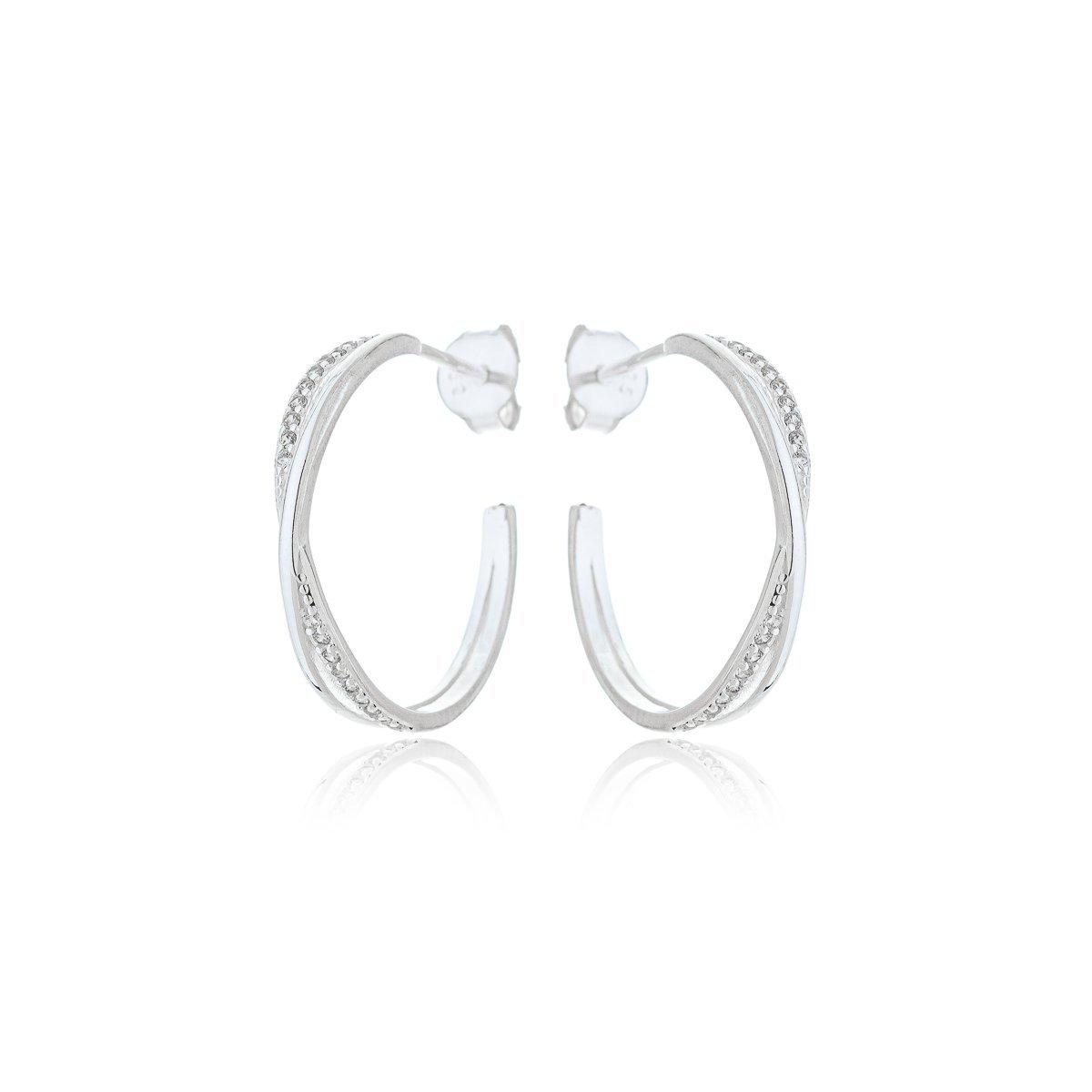 Brinco Argola Fio Duplo Cravejada 2cm Prata 925