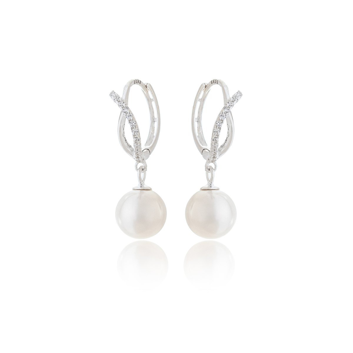 Brinco Argola Perola Sintetica e Zirconias Prata 925