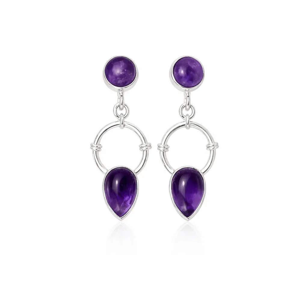 Brinco Duas Gotas Ametista Prata 925