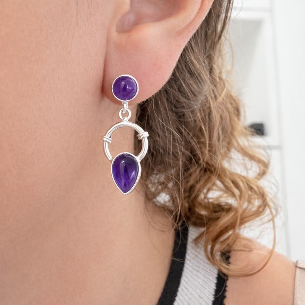 Brinco Duas Gotas Ametista Prata 925 Prata 2