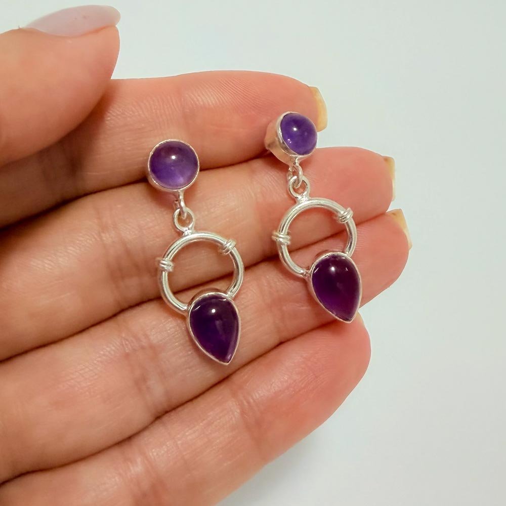 Brinco Duas Gotas Ametista Prata 925 Prata 3