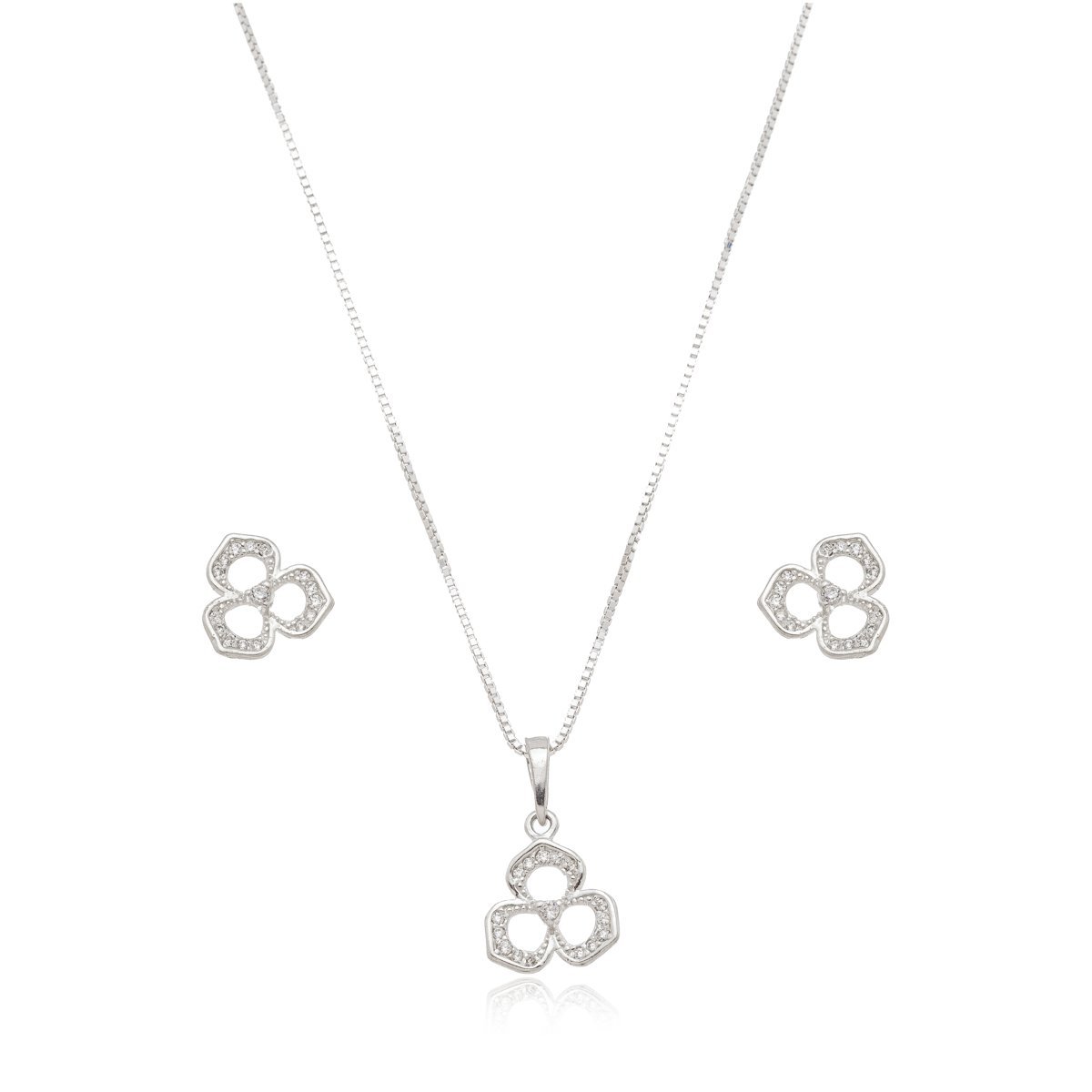 Conjunto Colar e Brincos Flor Vazada Prata 925