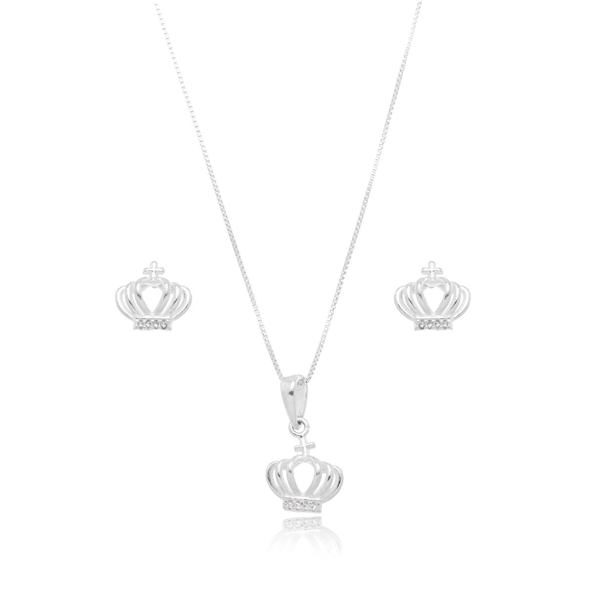 Conjunto Colar e Brincos Coroa Prata 925