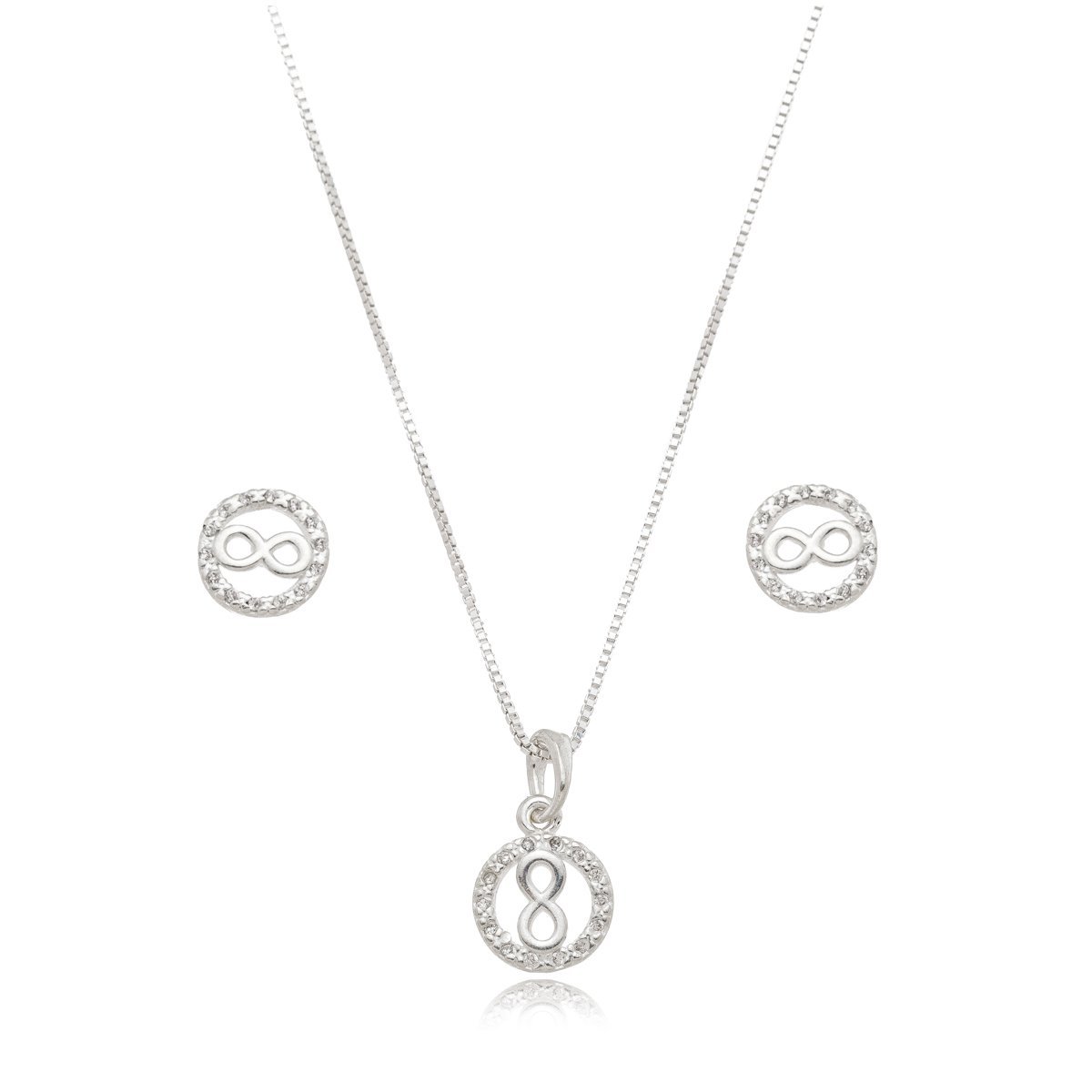 Conjunto Colar e Brincos Infinito Cravejado Prata 925