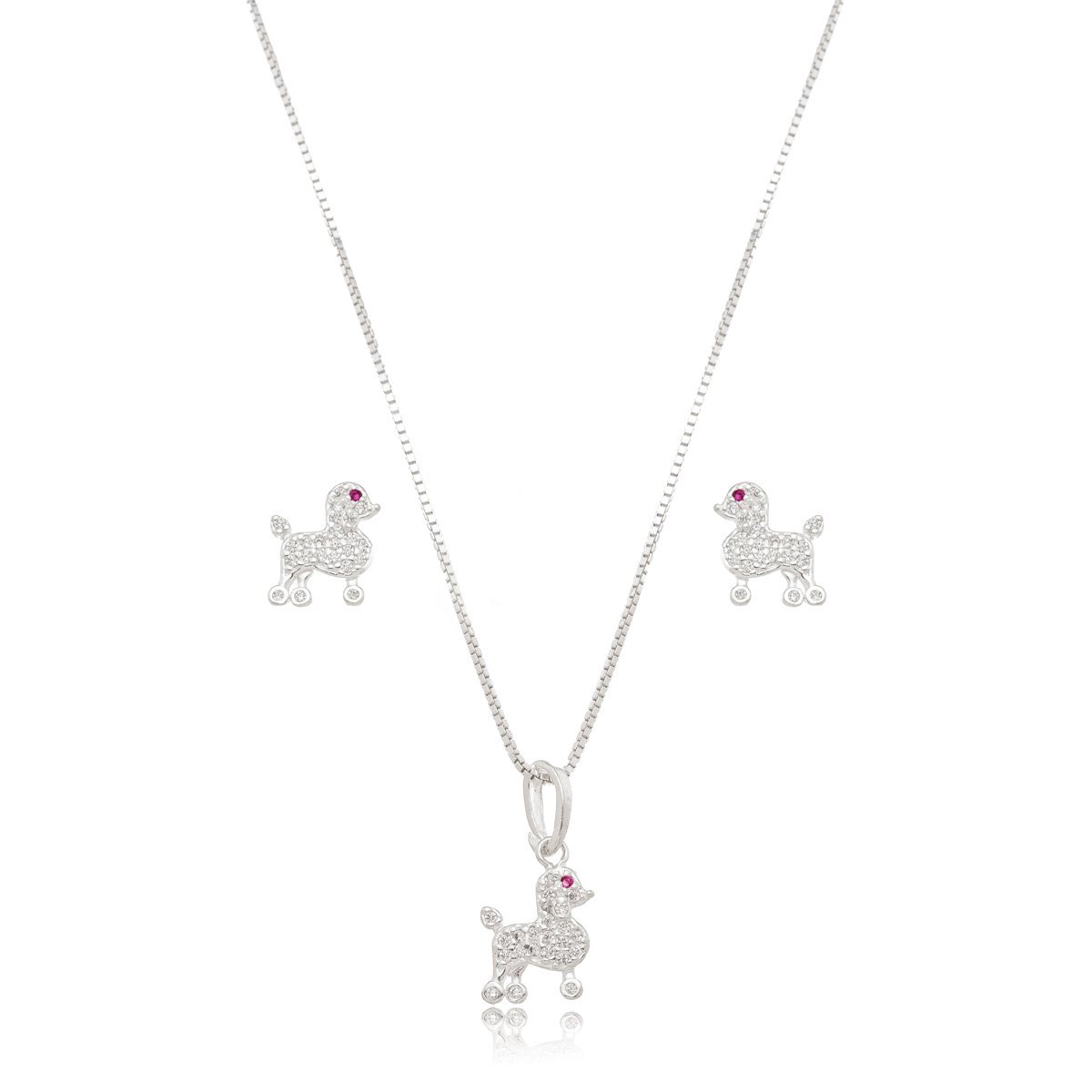 Conjunto Colar e Brincos Cachorro Prata 925