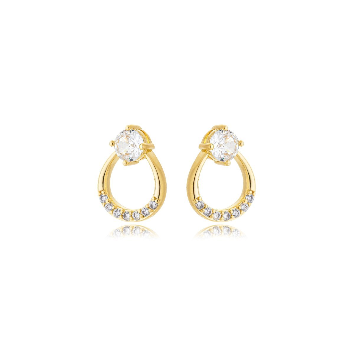 Brinco Oval com Ponto de Luz Banhado a Ouro 18k