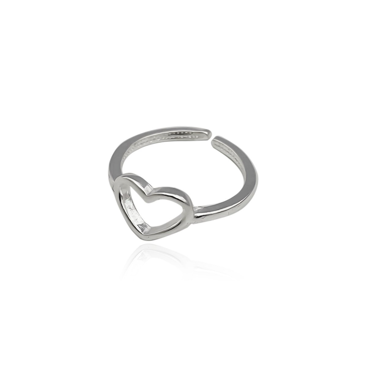 Anel Falange ou Infantil Coração Vazado Ajustável Prata 925 Prata 2