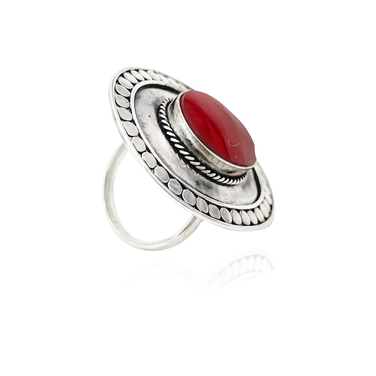 Anel Pedra Coral Sitetica Prata 925 Prata/Vermelho 1