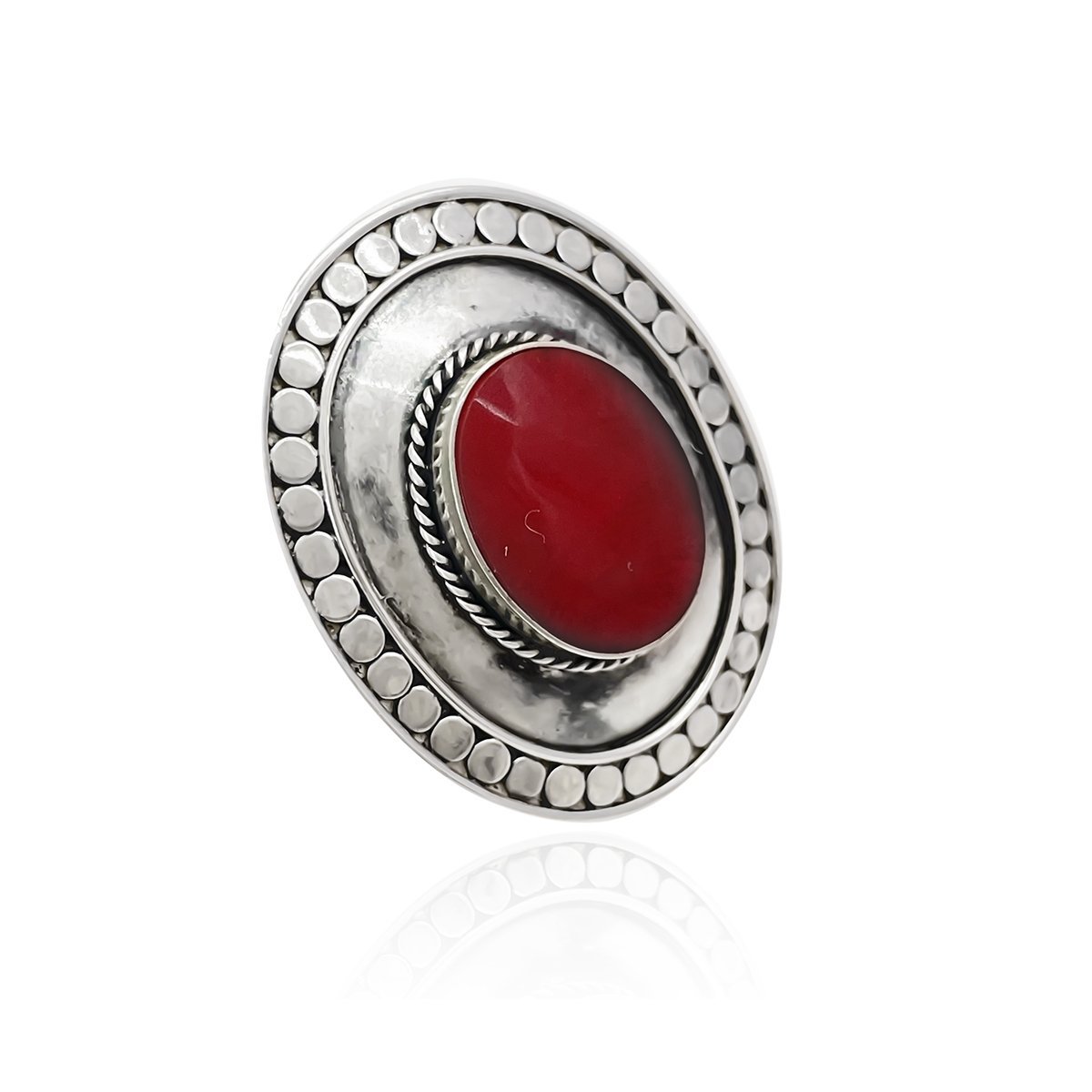 Anel Pedra Coral Sitetica Prata 925 Prata/Vermelho 2