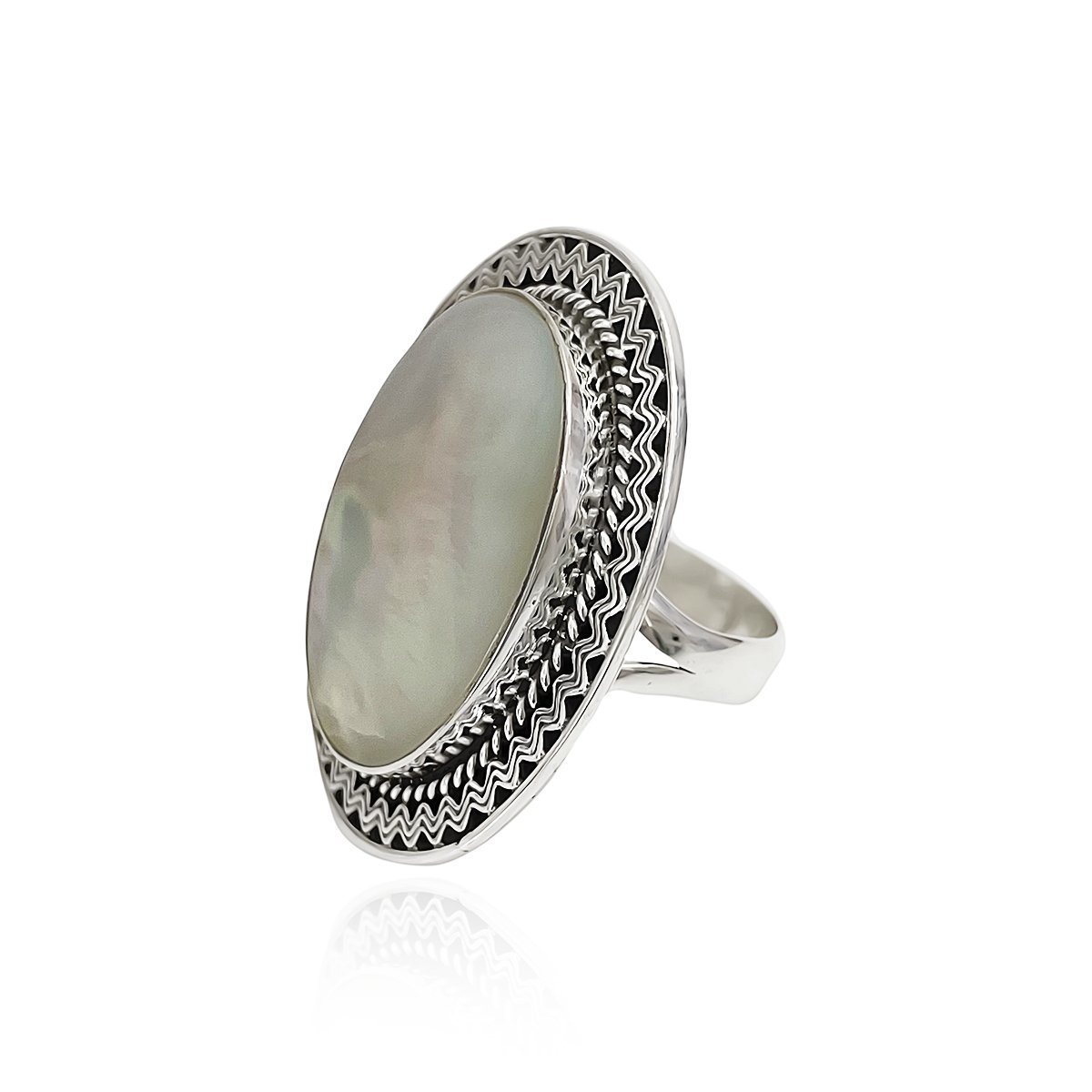 Anel Mandala Madreperola Prata de Bali 925