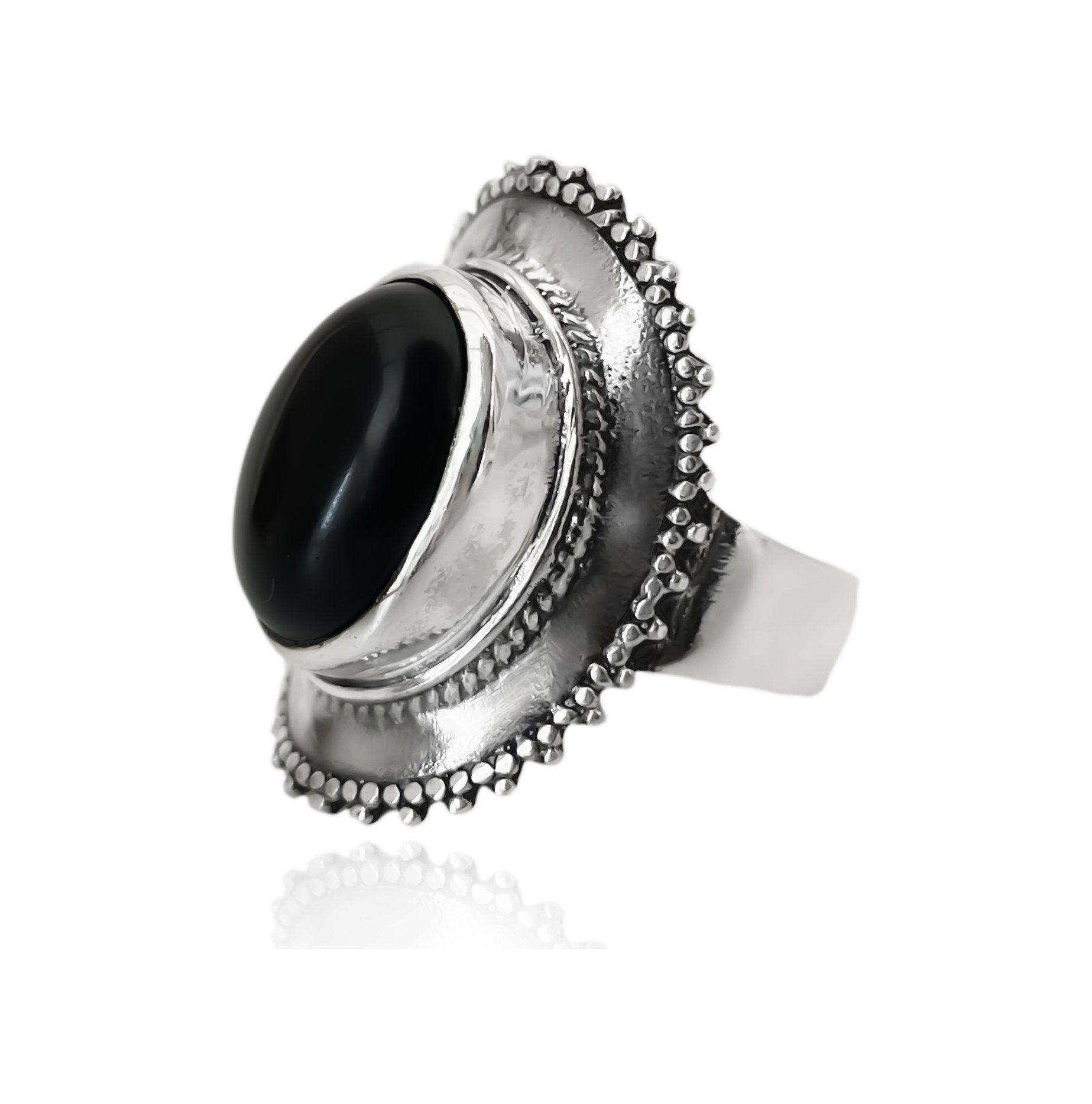 Anel Pedra Õnix Prata de Bali 925