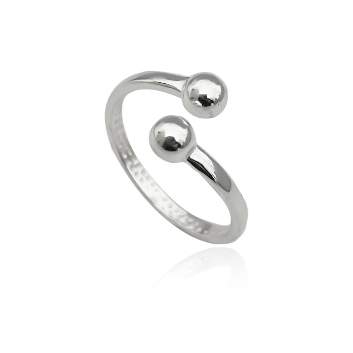 Anel Falange ou Infantil Duas Bolinhas Ajustável Prata 925