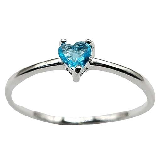 Anel Solitário Coração Azul Claro Prata 925