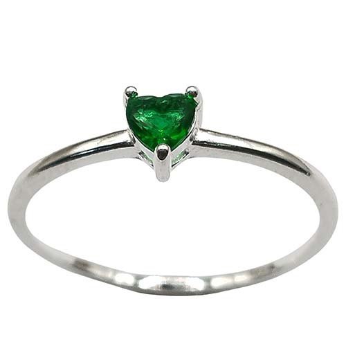 Anel Solitário Coração Verde Esmeralda Prata 925