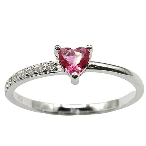 Anel Solitario Cravejado Coração Vermelho Prata 925