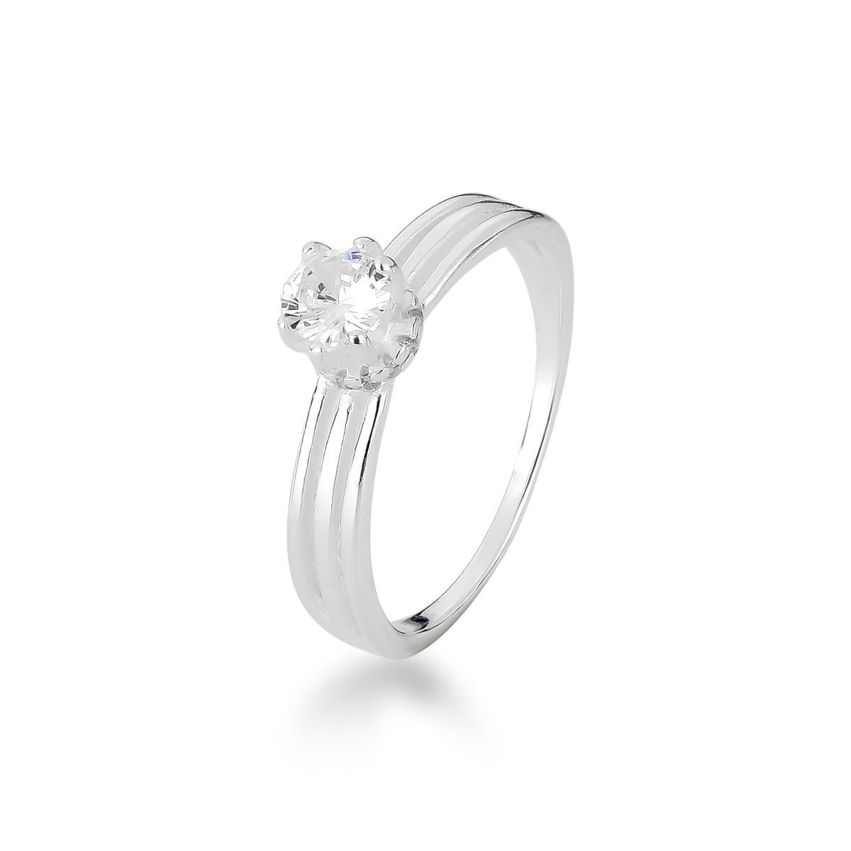 Anel Três fios Solitário 5mm Prata 925