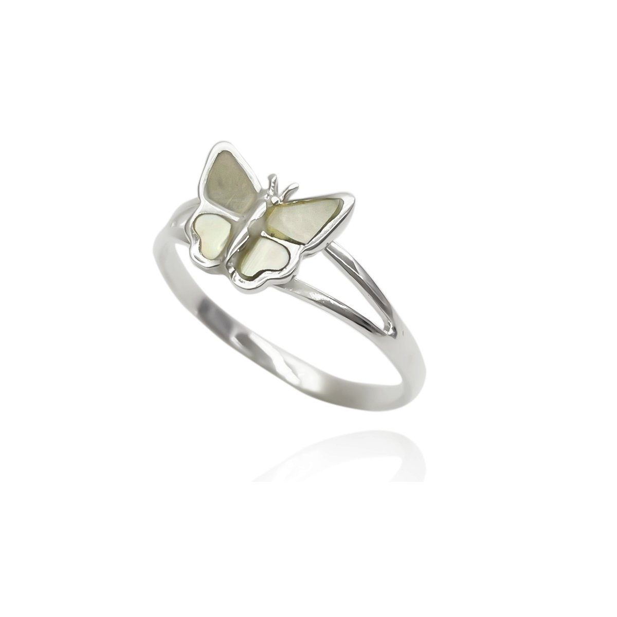 Anel Minimalista Borboleta Madreperola Prata 925