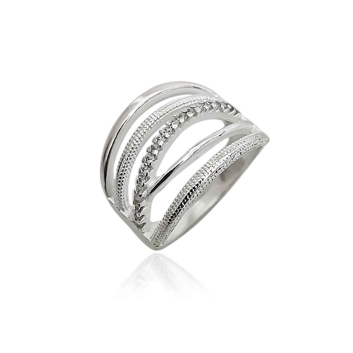 Anel Basico Linhas com Zirconias Prata 925