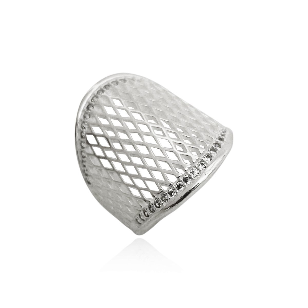 Anel Quadriculado Feminino Prata 925