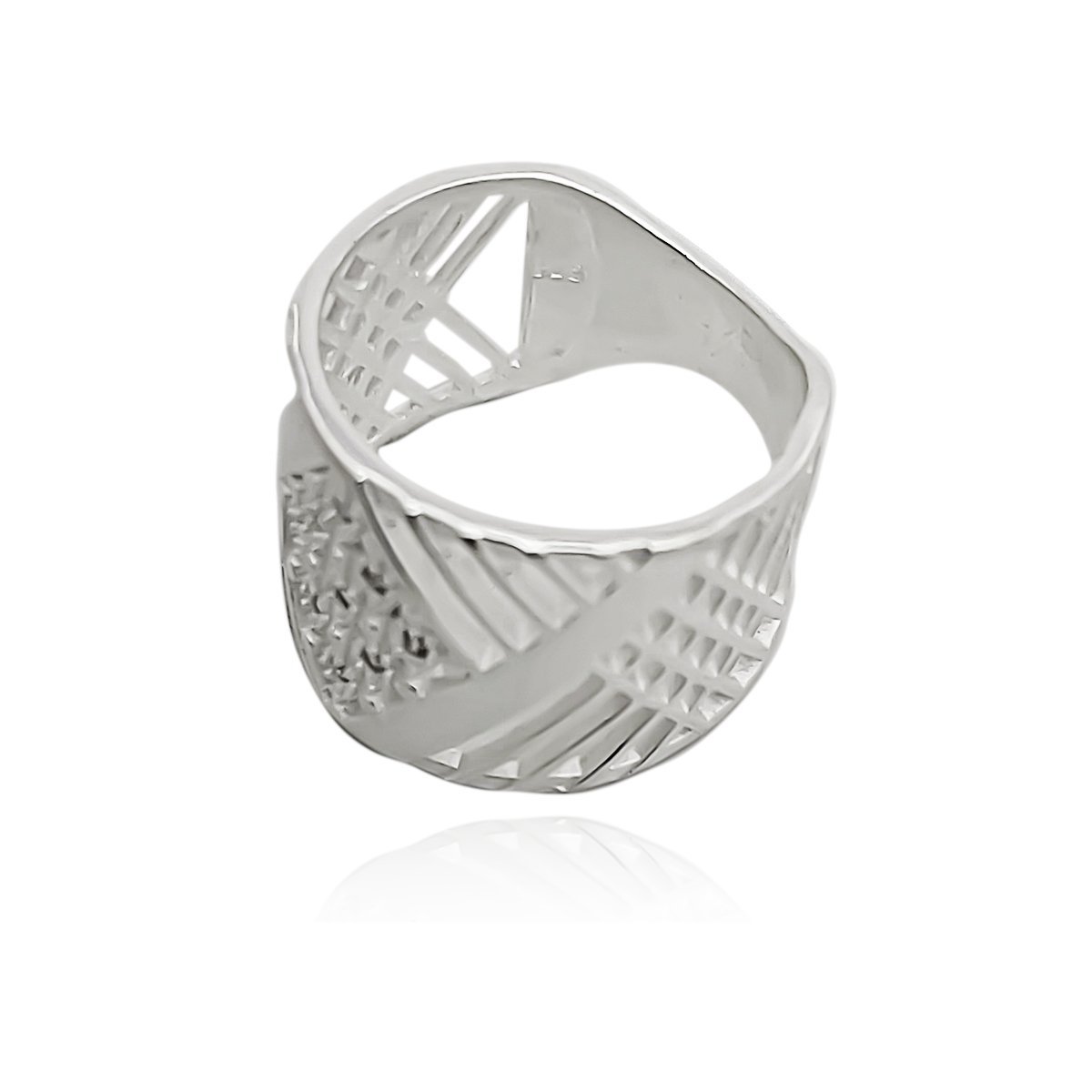 Anel Largo Linhas Vazadas Prata 925 Prata 2