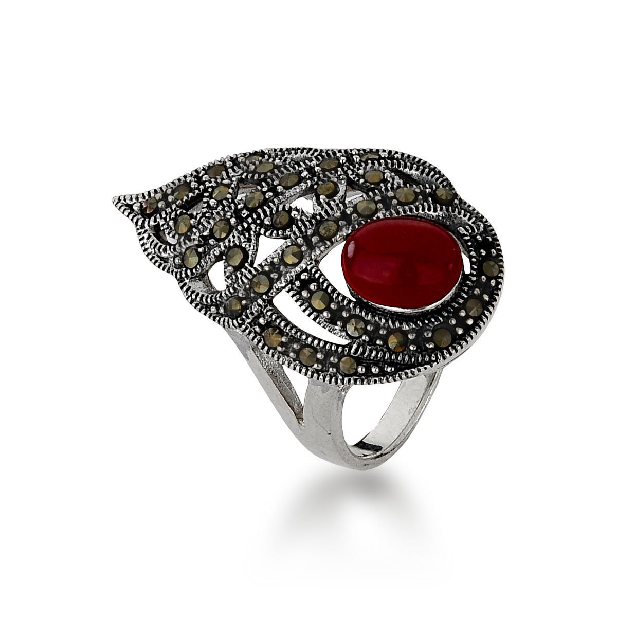 Anel Gota Marcassitas Com Marsala Prata 925