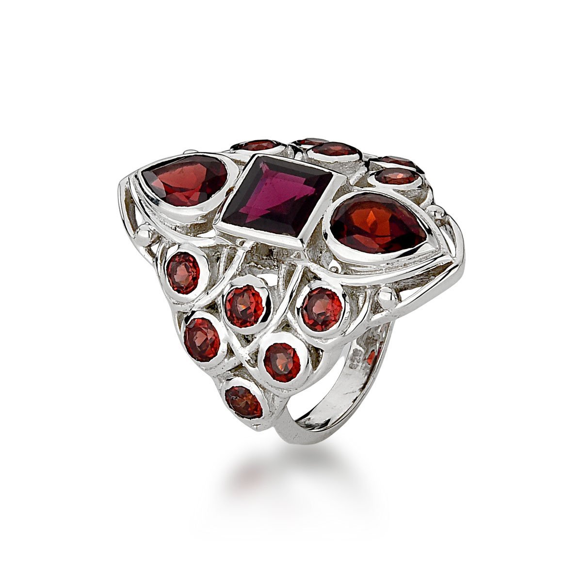 Anel Pedra Natural Granada Feminino Prata 925