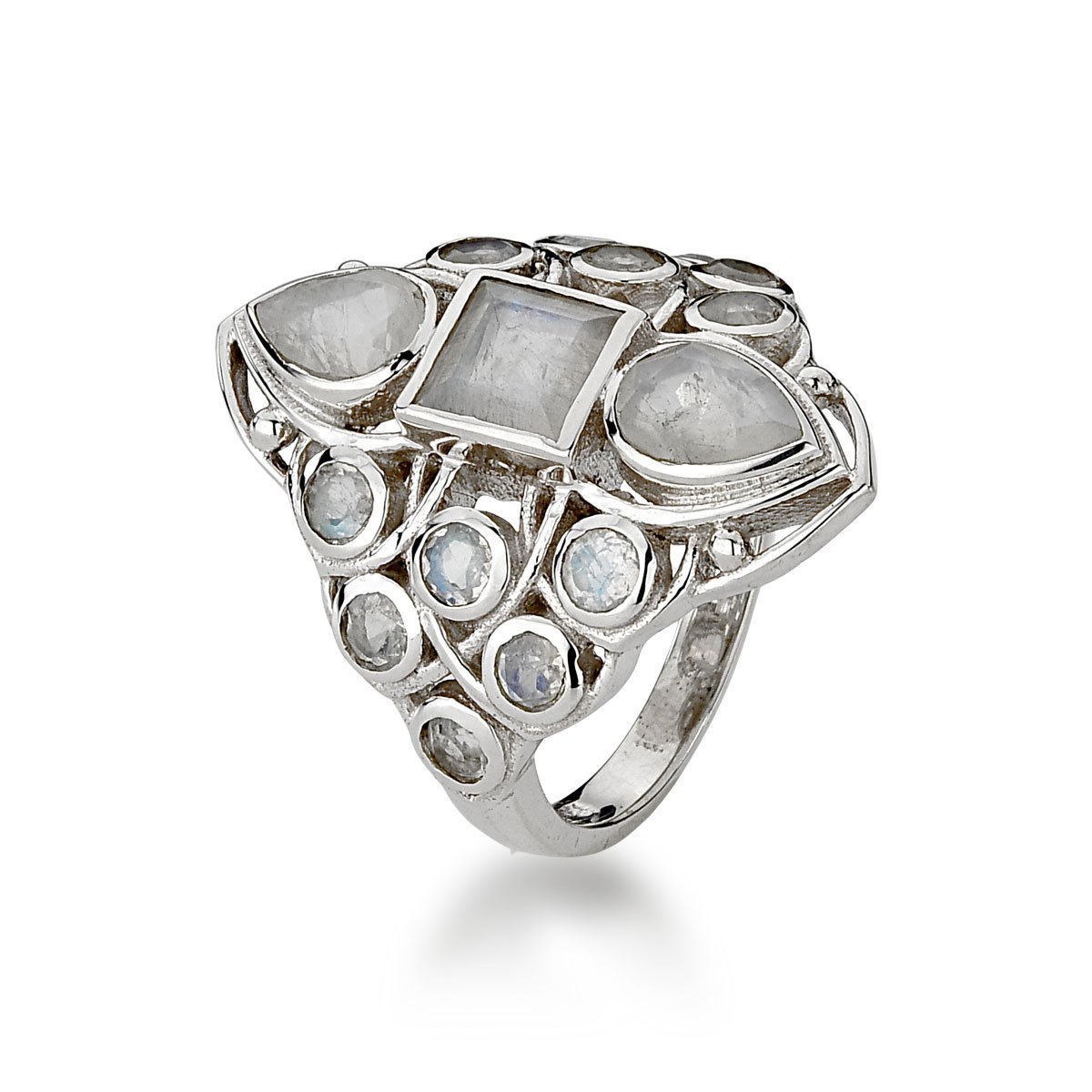 Anel Pedra da Lua Natural Feminino Prata 925