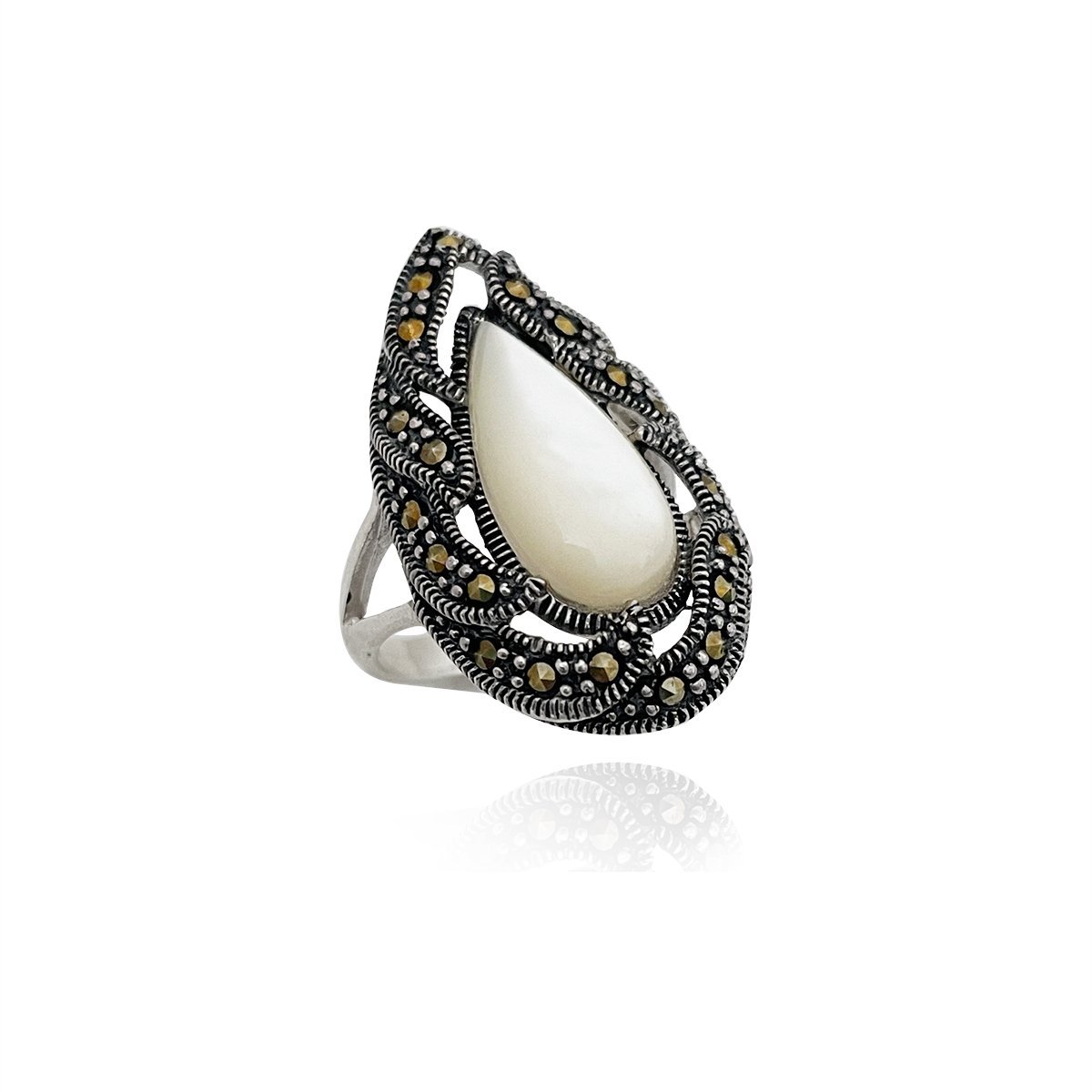 Anel Gota Madreperola Feminino Prata 925 Prata 2