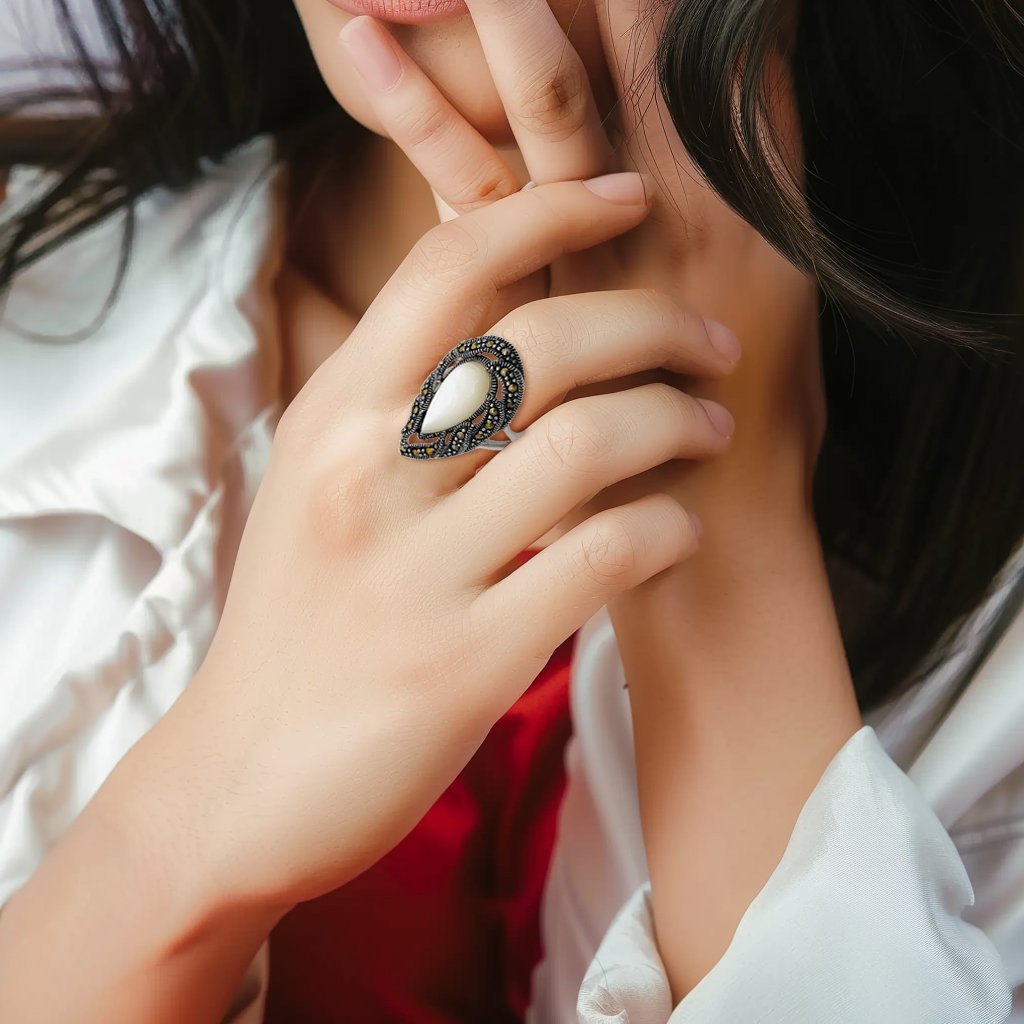 Anel Gota Madreperola Feminino Prata 925 Prata 3