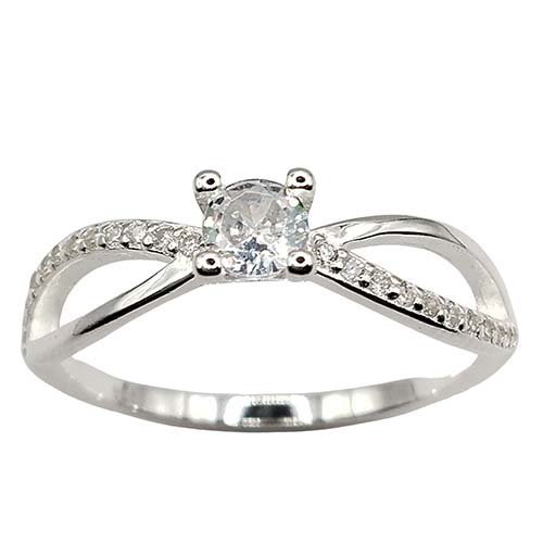 Anel Duplo Solitario com Linha Cravejada Prata 925