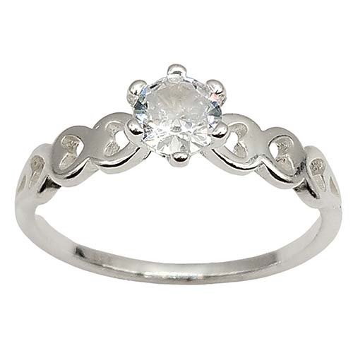 Anel Solitario Com Corações na Lateral Prata 925