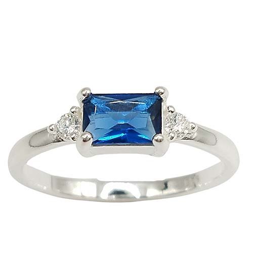 Anel Soltario Zircônio Quadrada Azul Prata 925