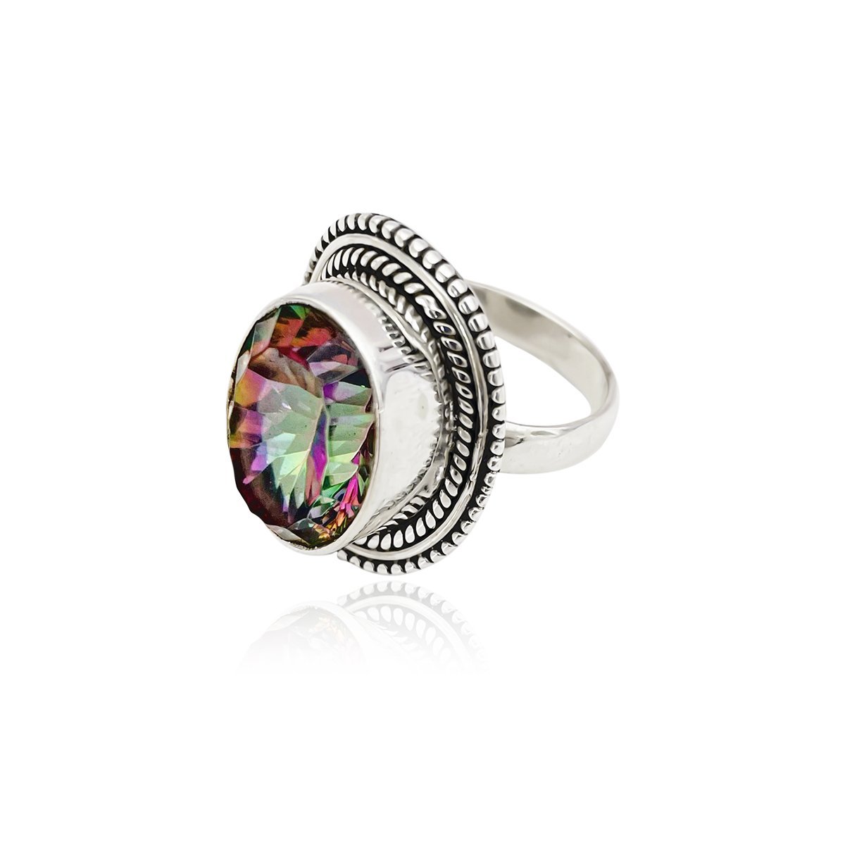 Anel Prata de Bali com Cristal Mistico Prata 925