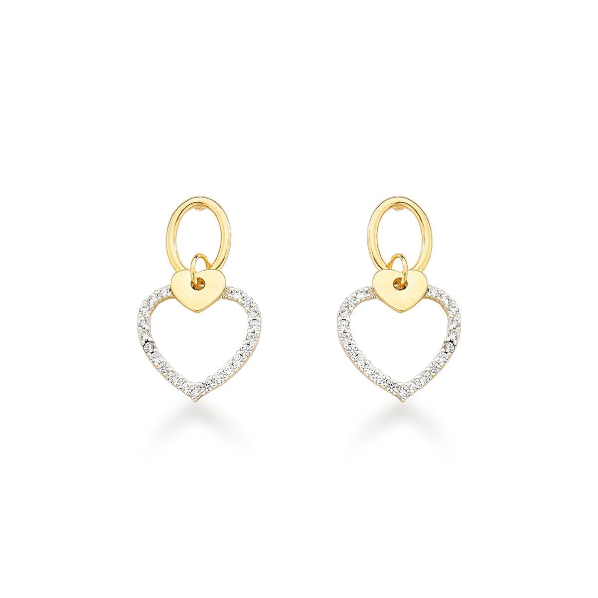 Brincos de Coração Cravejados com Zircônia em Banho de Ouro 18k - Elegância e Brilho Dourado 3