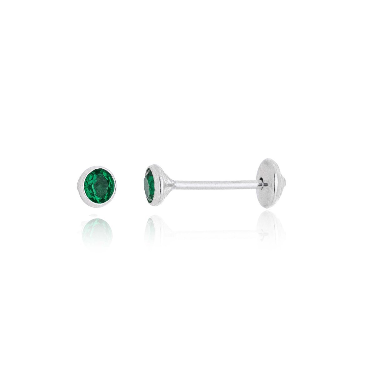 Brincos Tarraxa Baby Zircônio Verde Prata 925