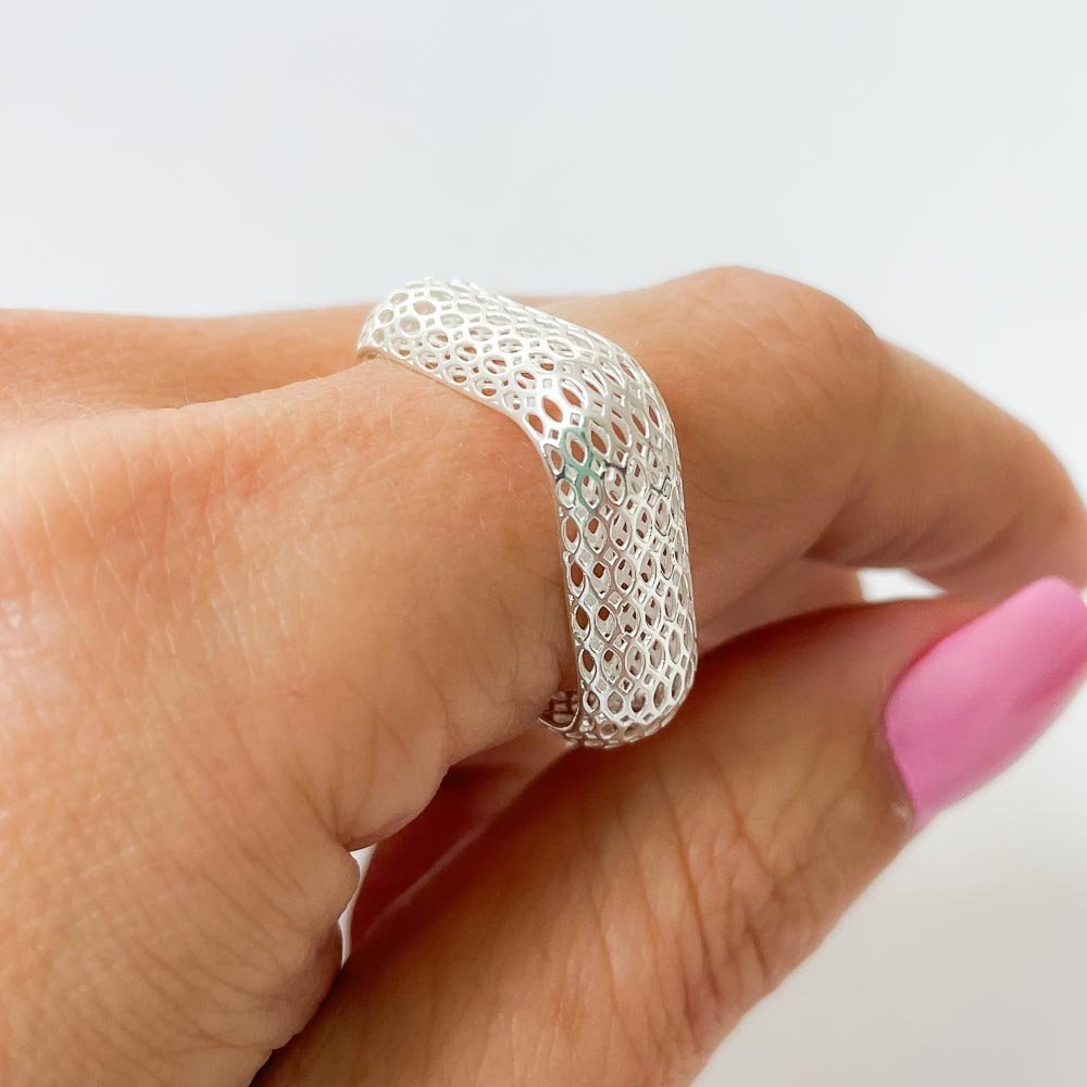 Anel 3D Quadrado Prata 925