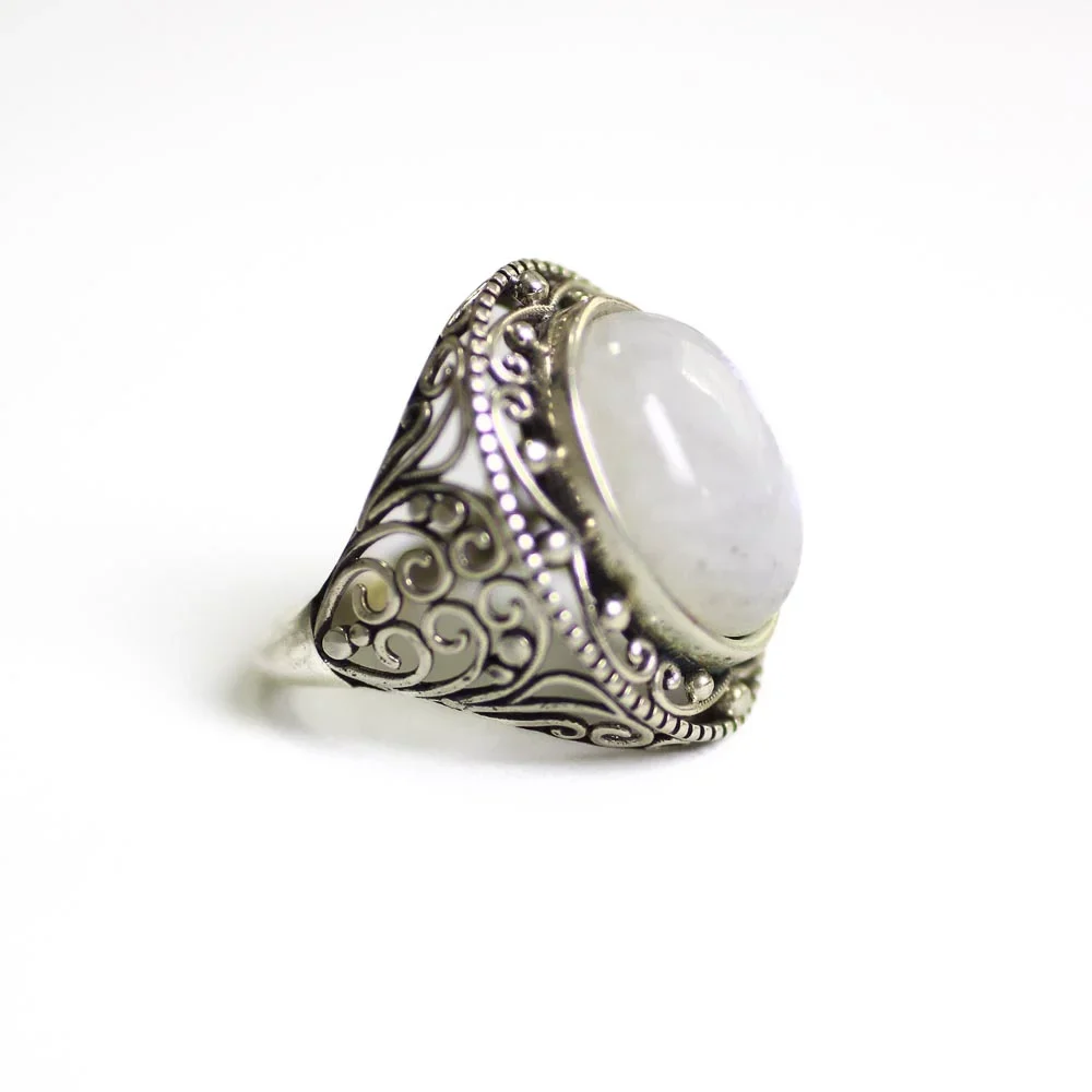 Anel Rendado Pedra da Lua Prata 925