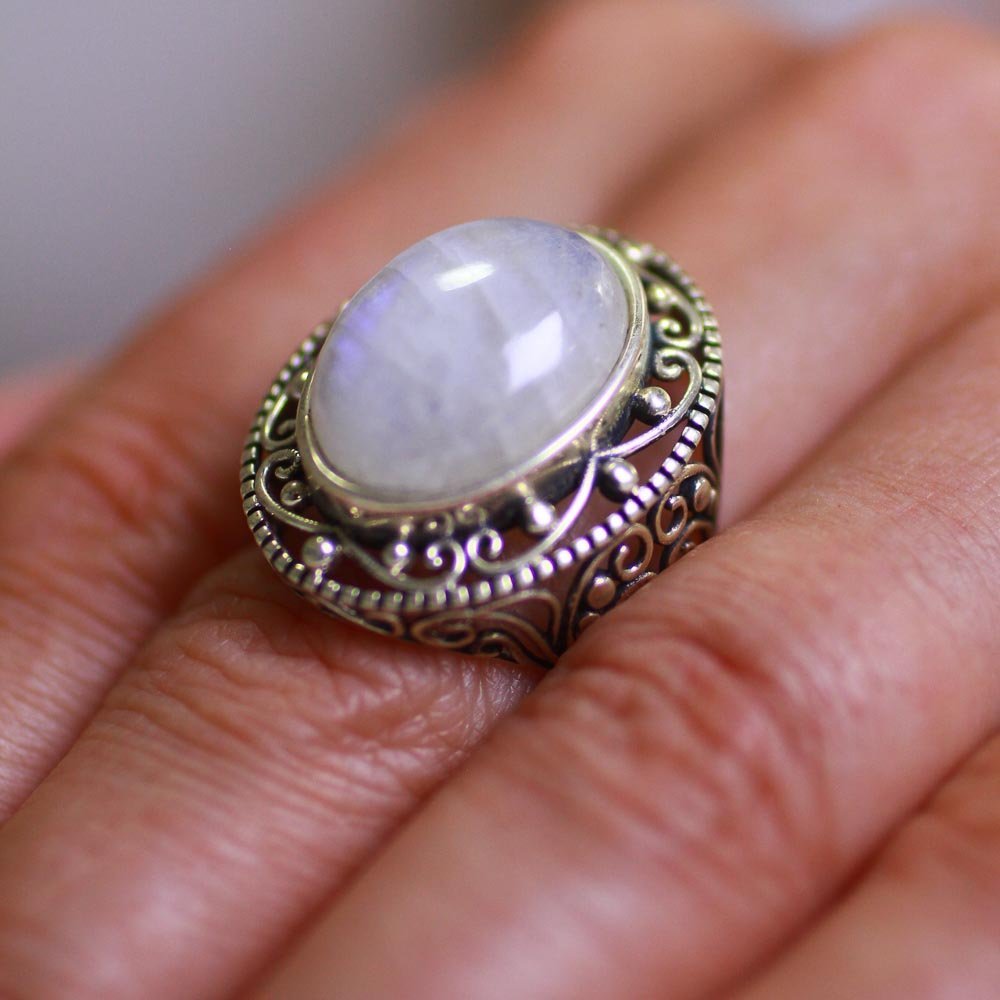 Anel Rendado Pedra da Lua Prata 925 Prata 3