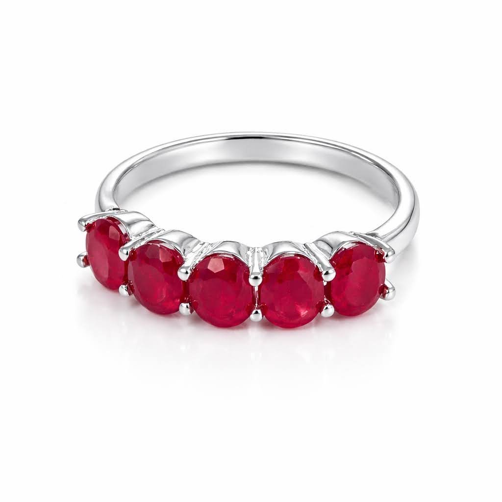 Anel meia Aliança Rubi indiano 7mm Prata 925