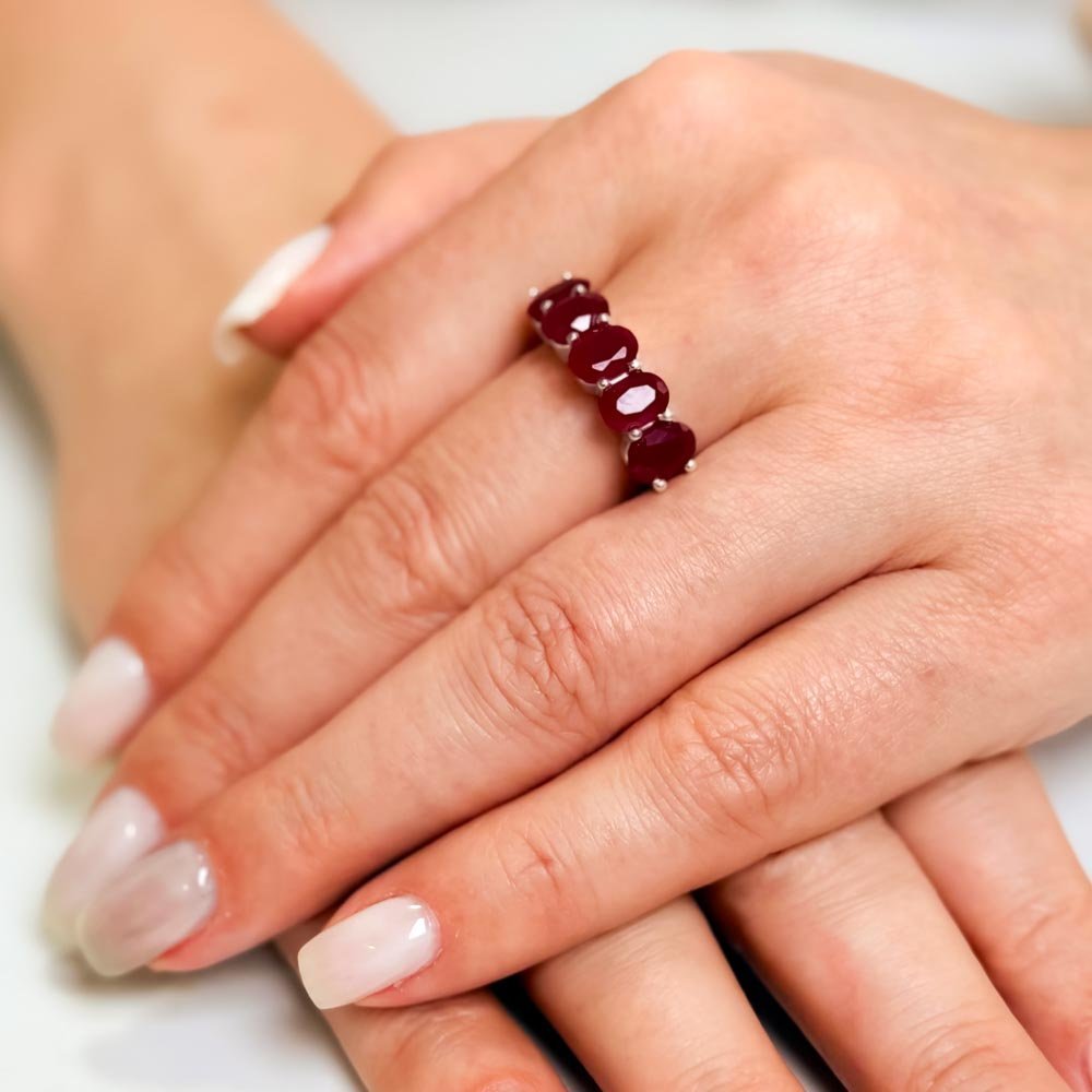 Anel meia Aliança Rubi indiano 7mm Prata 925 Prata 3