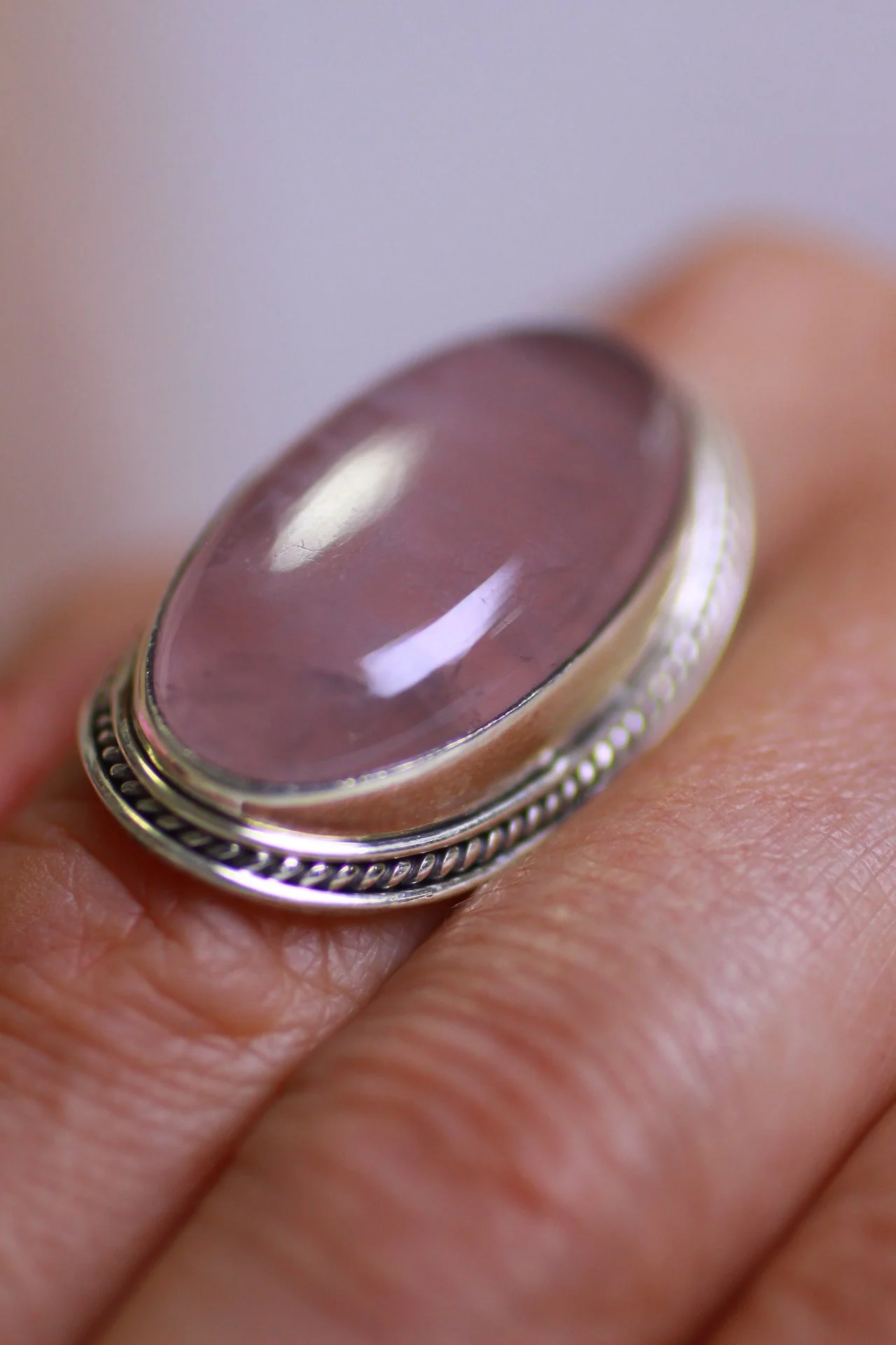 Anel Oval Pedra Natural Quartzo Rosa Prata 925 Prata 3