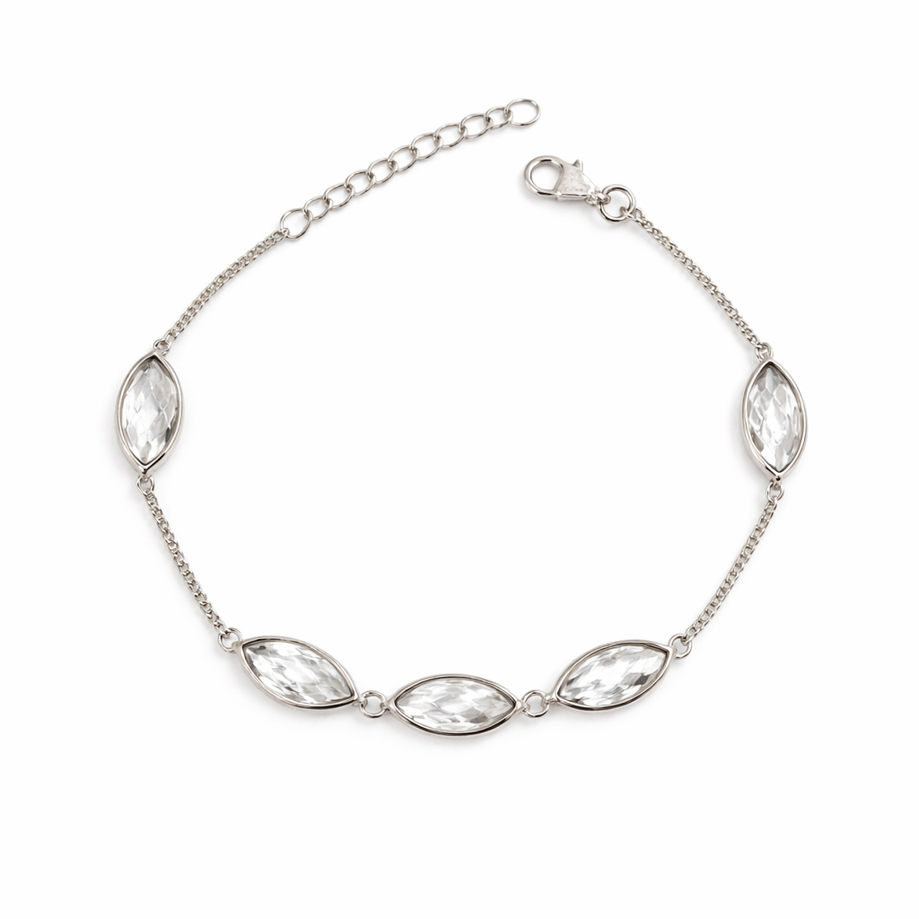 Pulseira 5 Pedras Naturais Navete Prata 925