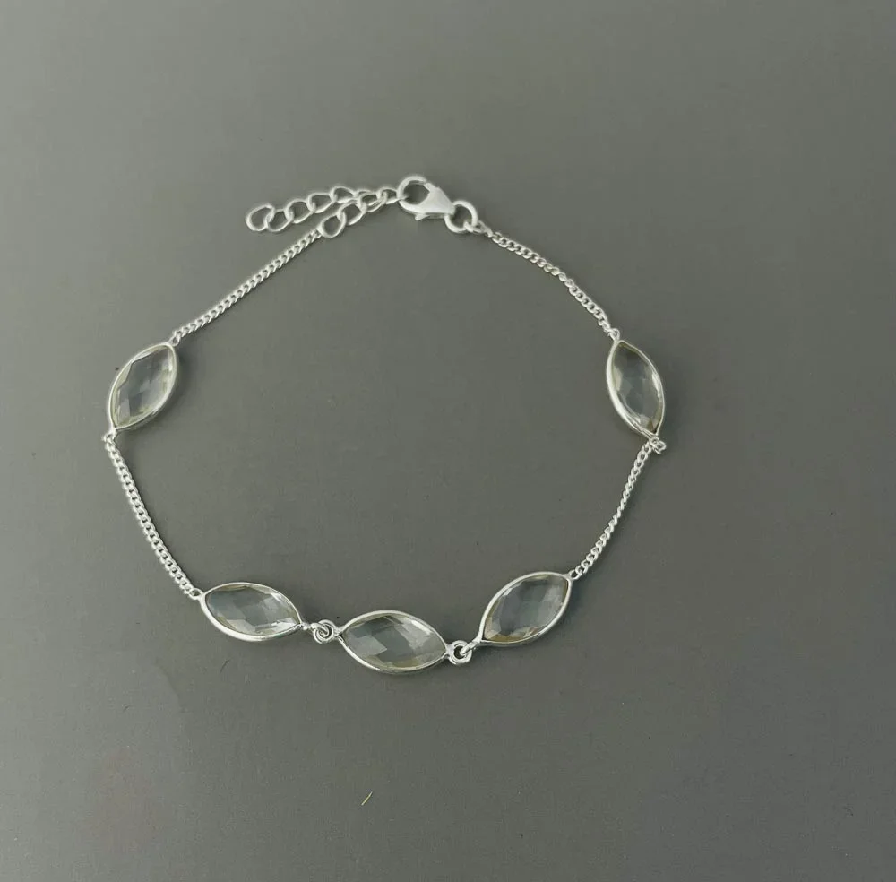 Pulseira 5 Pedras Naturais Navete Prata 925 Branco 2