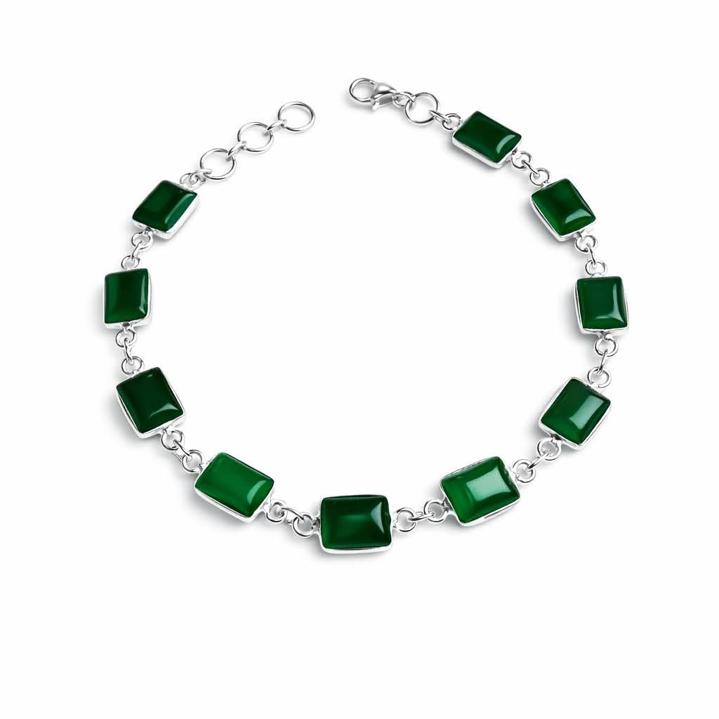 Pulseira Delicada Pedras Naturais Retangulares Prata 925Pe