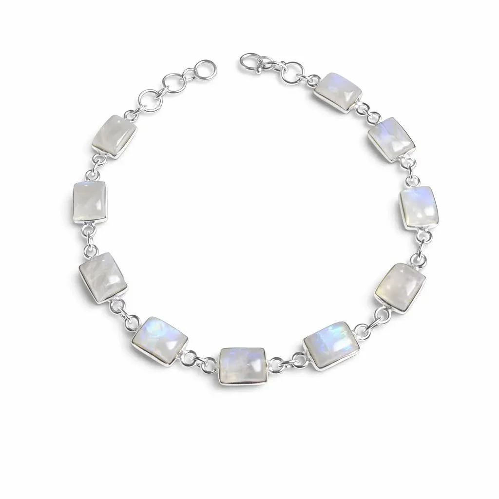 Pulseira Delicada Pedras Naturais Retangulares Prata 925Pe Quartzo Rosa 5