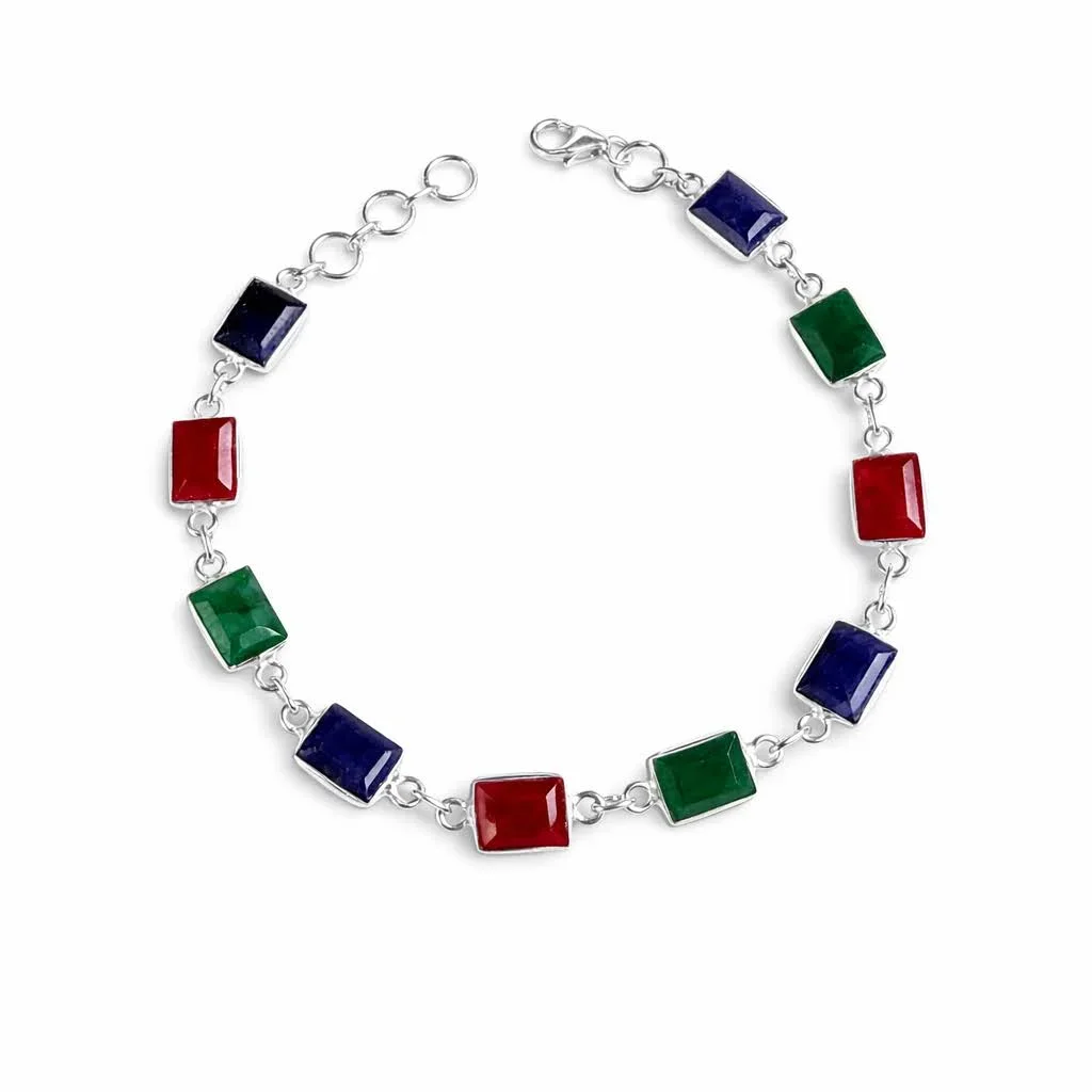 Pulseira Delicada Pedras Naturais Retangulares Prata 925Pe