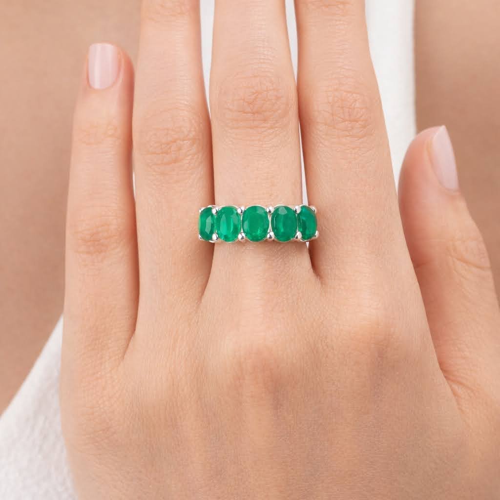 Anel meia Esmeralda indiana 7mm Prata 925 Prata 2