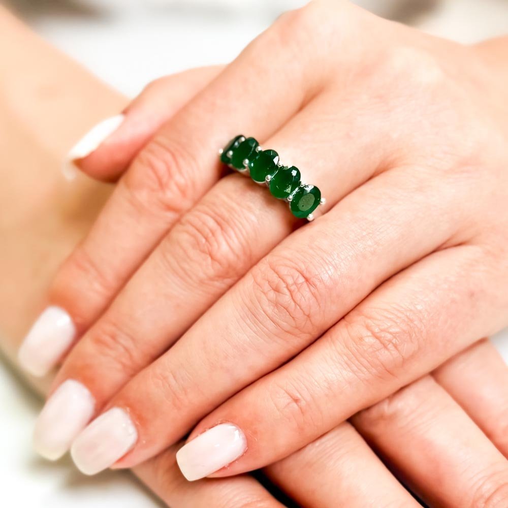 Anel meia Esmeralda indiana 7mm Prata 925 Prata 4