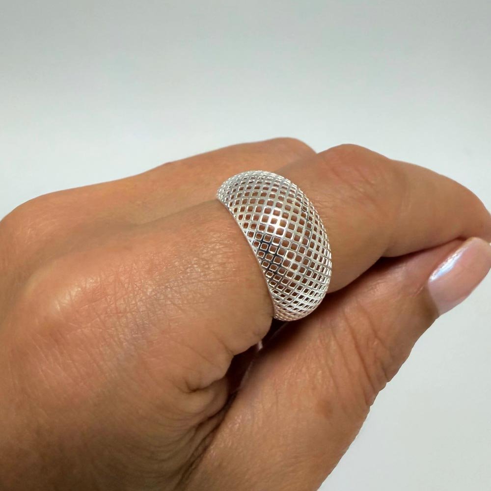 Anel 3D Basico Vazado Feminino Prata 925 Prata 2