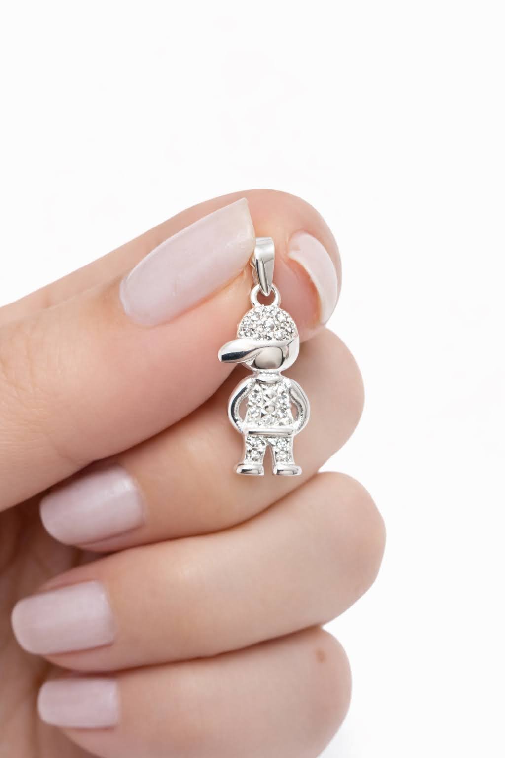 Pingente Filhos Minimalista Cravejados Prata 925 Menino 2